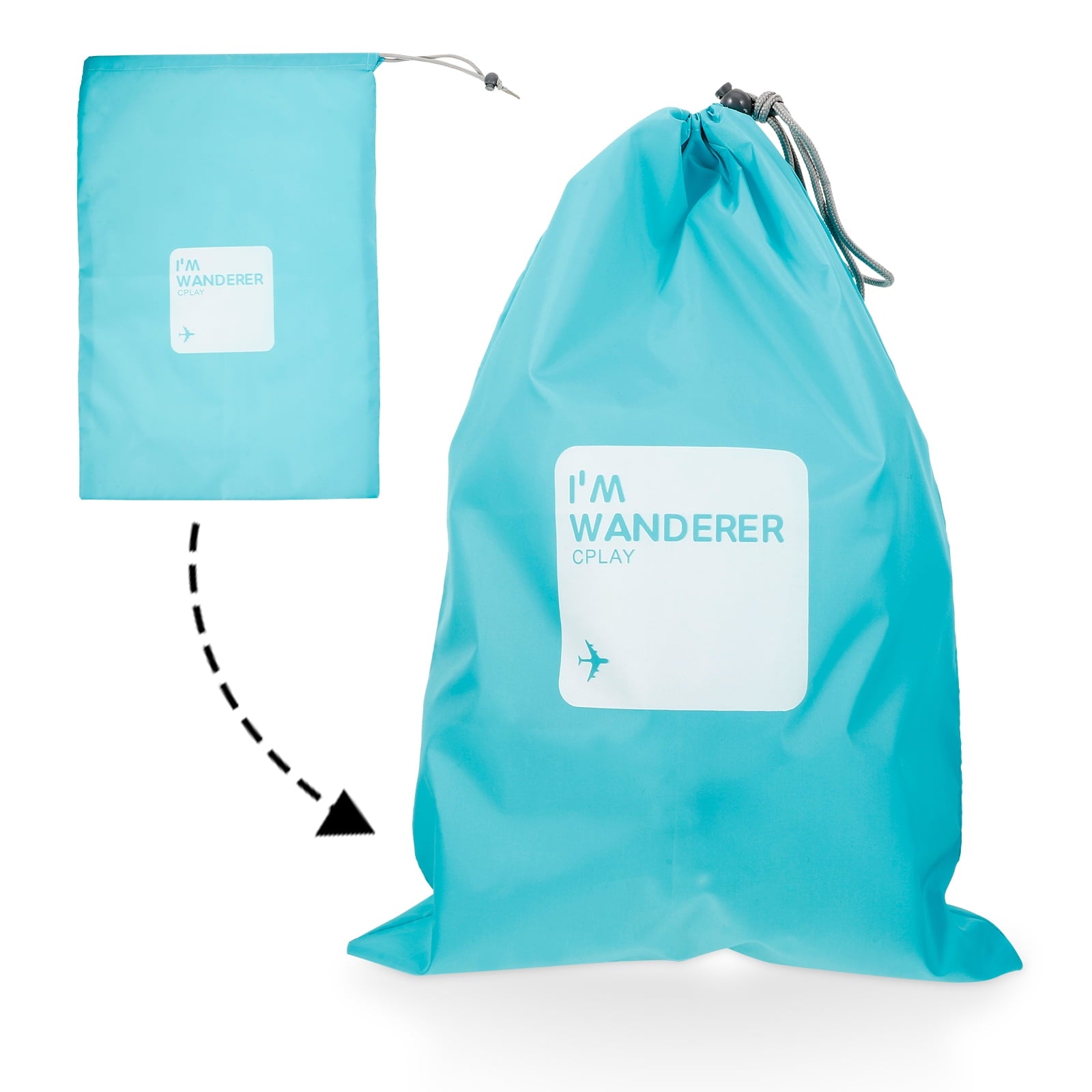 unbranded A Set of 4pcs Universal Outdoor Travel Waterproof Nylon Drawstring Storage Bags Pouches Organizers in Different Sizes (Sky-blue)