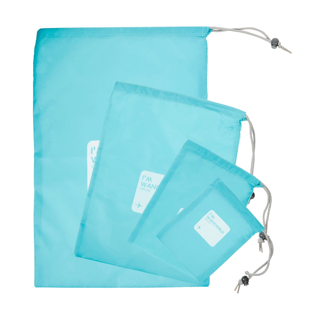 unbranded A Set of 4pcs Universal Outdoor Travel Waterproof Nylon Drawstring Storage Bags Pouches Organizers in Different Sizes (Sky-blue)