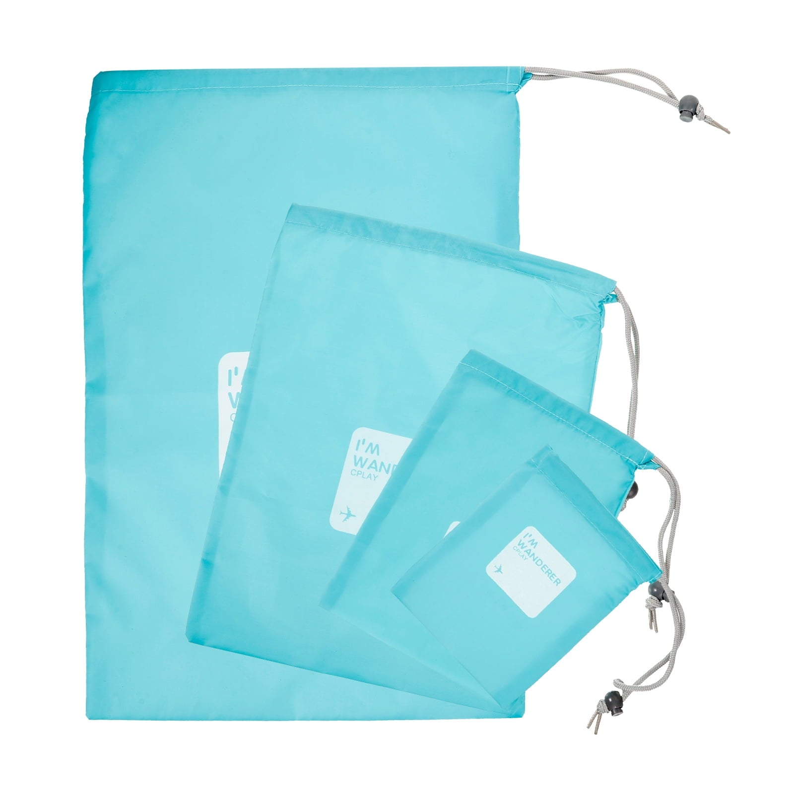 unbranded A Set of 4pcs Universal Outdoor Travel Waterproof Nylon Drawstring Storage Bags Pouches Organizers in Different Sizes (Sky-blue)