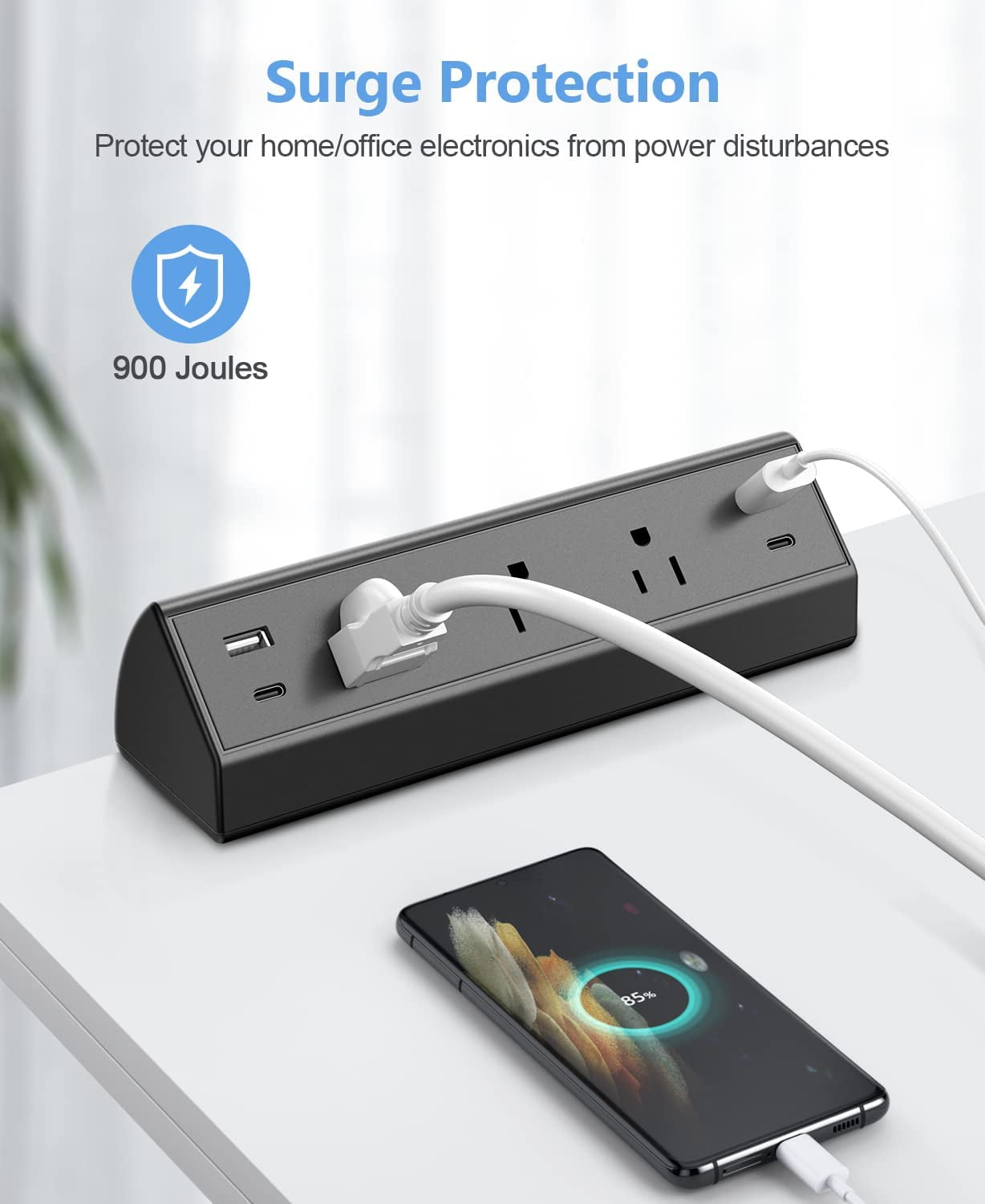 Desk Clamp Power Strip USB C,Desktop Mount Surge Protector,40W Fast Charging Station,2 PD 20W USB C Ports,3 Outlets,Desk Edge Power Strip for Home,Office,Fit 1.96" Tabletop Edge,ETL Listed