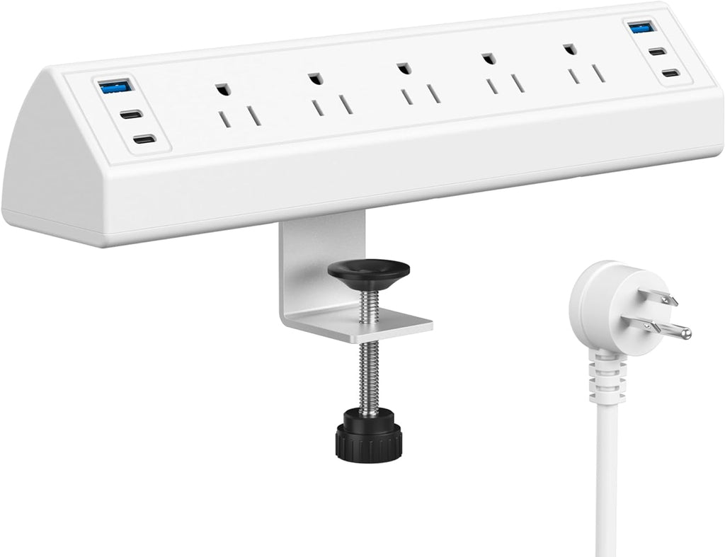 Desk Clamp Power Strip USB C,Desktop Mount Surge Protector,40W Fast Charging Station,2 PD 20W USB C Ports,3 Outlets,Desk Edge Power Strip for Home,Office,Fit 1.96" Tabletop Edge,ETL Listed