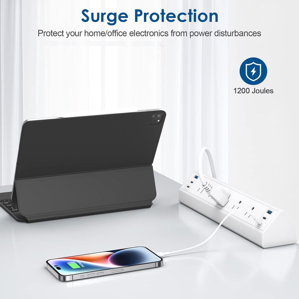 Desk Clamp Power Strip USB C,Desktop Mount Surge Protector,40W Fast Charging Station,2 PD 20W USB C Ports,3 Outlets,Desk Edge Power Strip for Home,Office,Fit 1.96" Tabletop Edge,ETL Listed