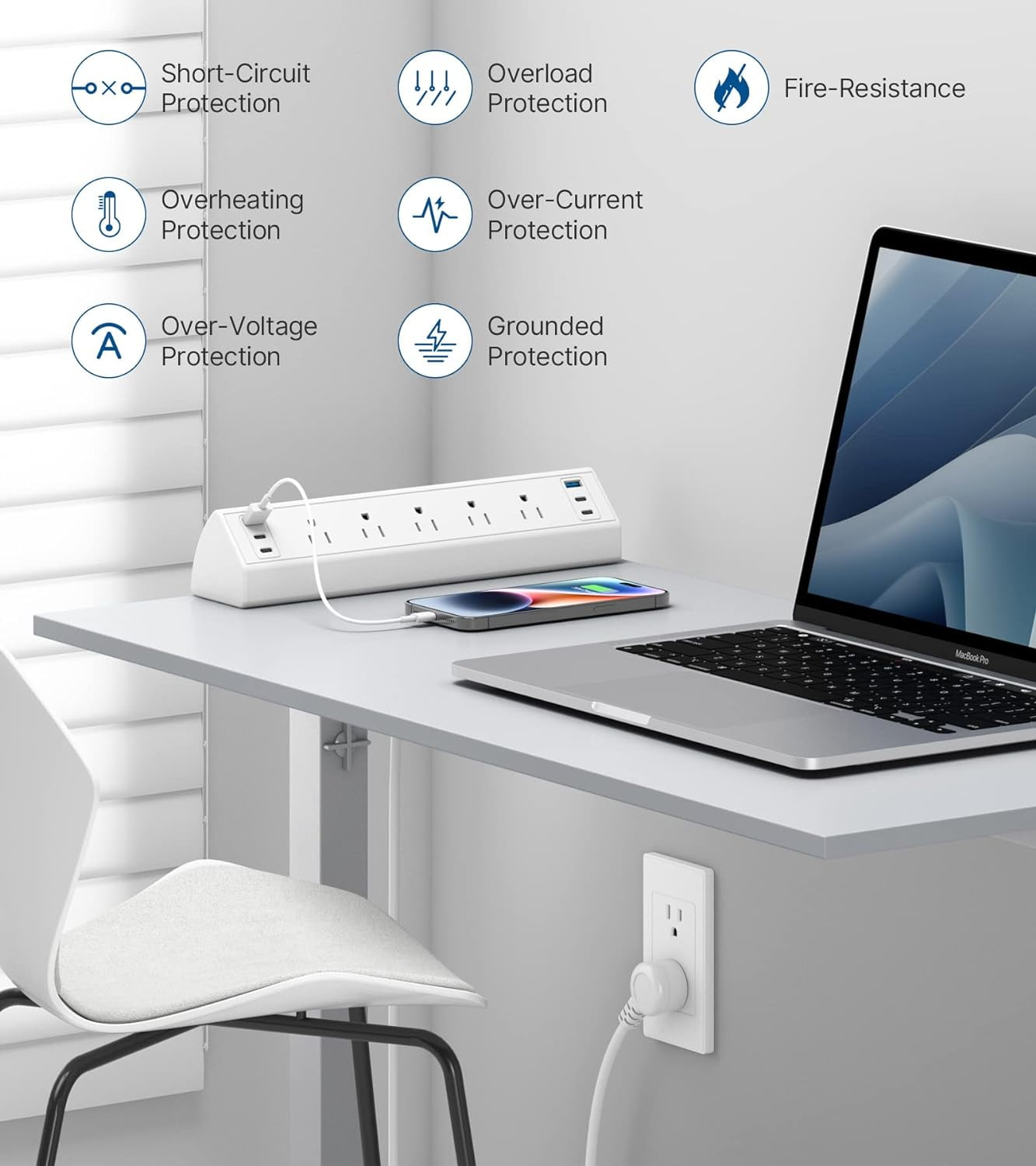 Desk Clamp Power Strip USB C,Desktop Mount Surge Protector,40W Fast Charging Station,2 PD 20W USB C Ports,3 Outlets,Desk Edge Power Strip for Home,Office,Fit 1.96" Tabletop Edge,ETL Listed