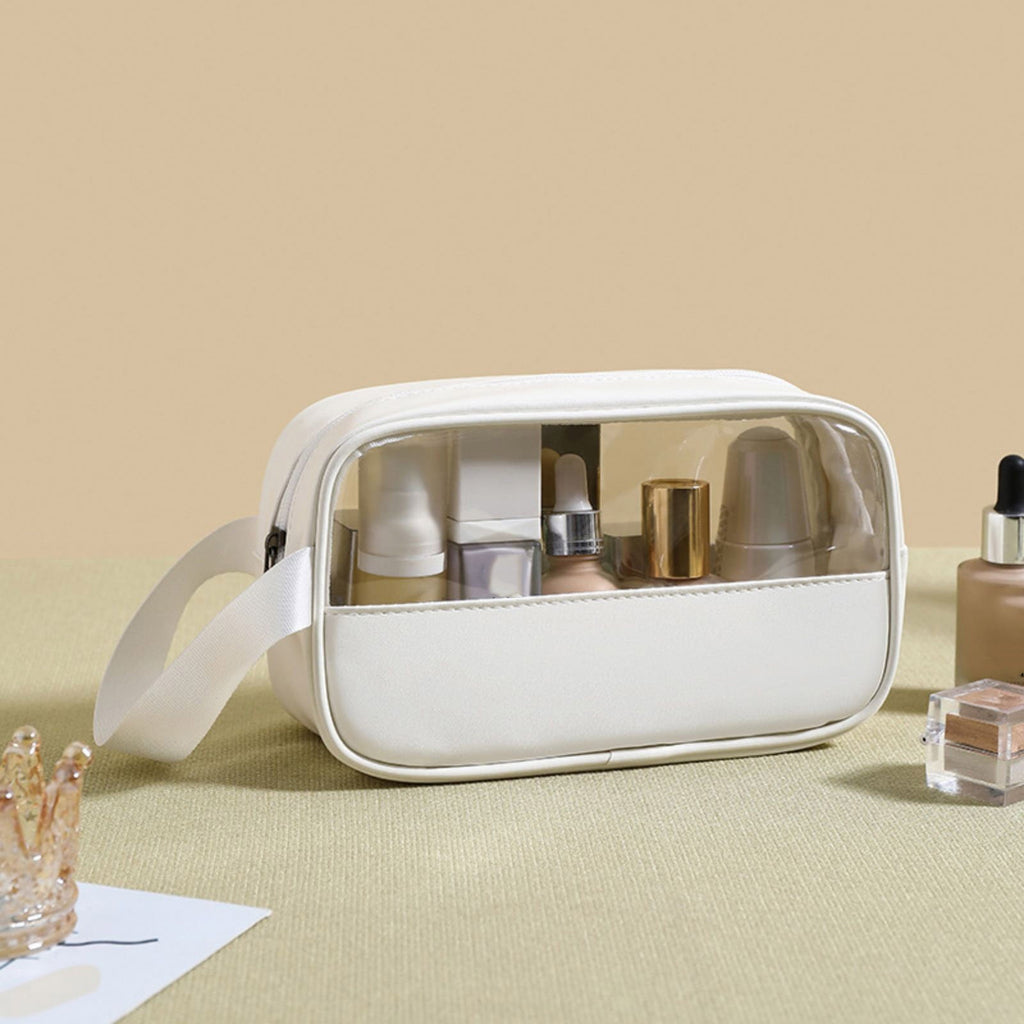 Compact Travel Jewelry Case Leather Bag Makeup Hair Brush Organizer Holder Rose White Pack Travel Wash Bags For Women Girls Small Cosmetic Bags With Zipper Portable Wash Bag Make Up Bag For