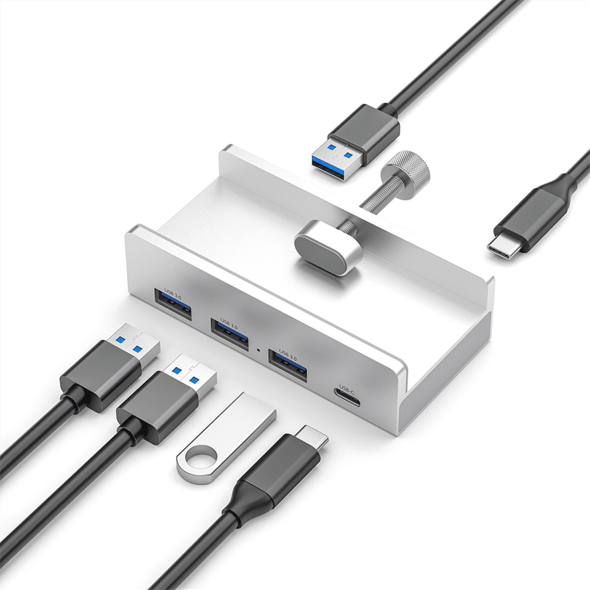 USB 3.0 Type C HUB Aluminum Alloy External Multiports Splitter High Speed Expansion 5GBPS Data Transmission for Desktop