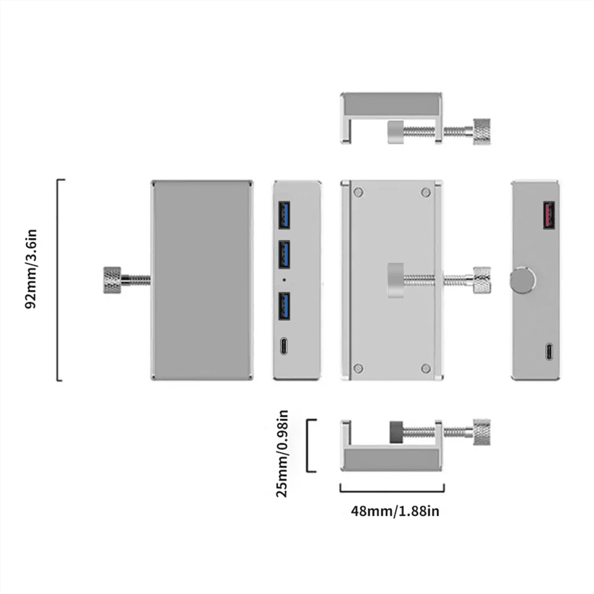 USB 3.0 Type C HUB Aluminum Alloy External Multiports Splitter High Speed Expansion 5GBPS Data Transmission for Desktop