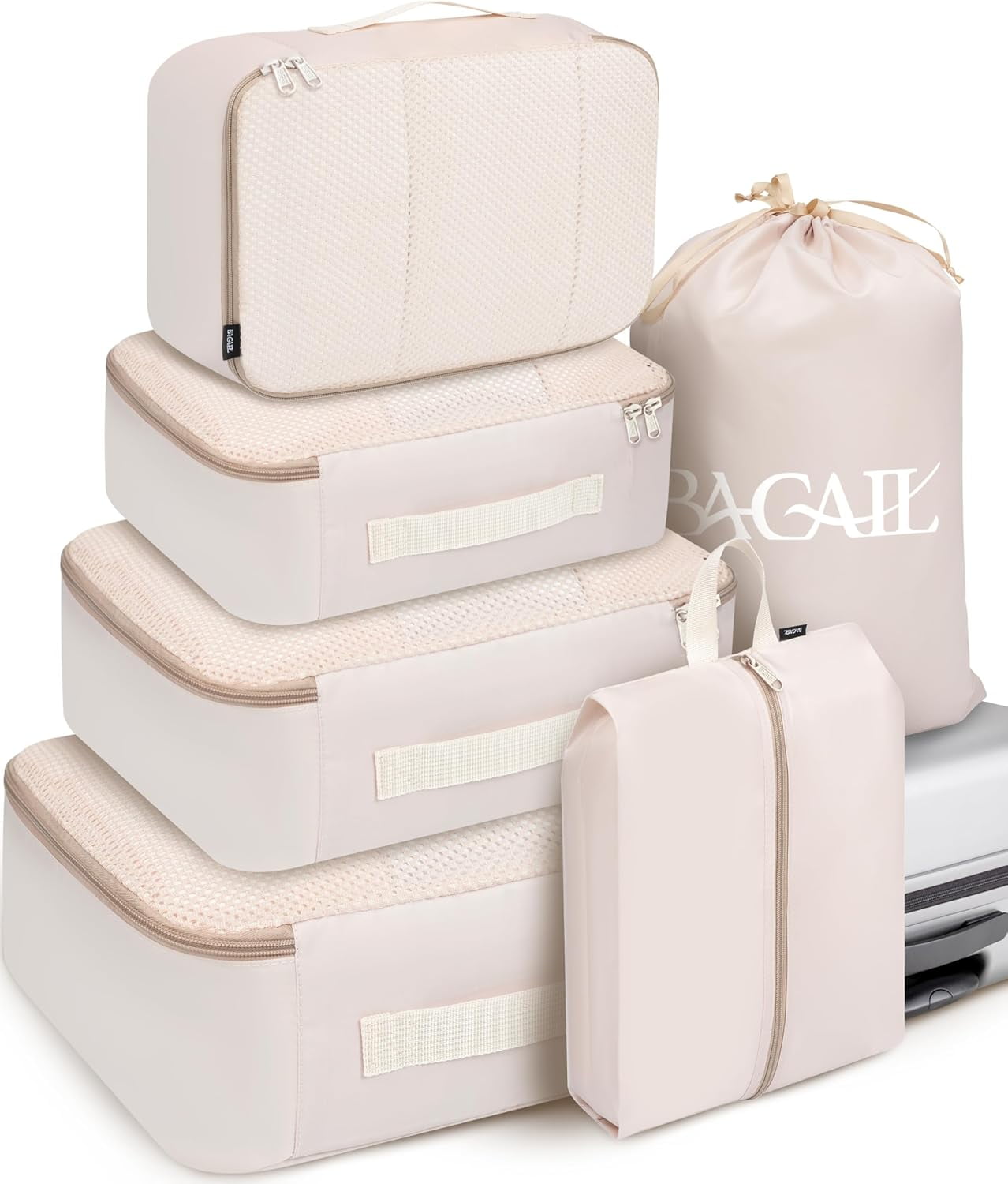6 Set Packing Cubes Luggage Packing Organizers for Travel Accessories (Beige)