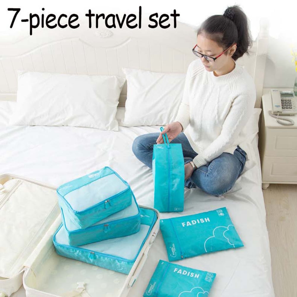 7 Pieces Set Travel Organizer Storage Bags Suitcase Portable Luggage Organizer Clothes Shoe Tidy Pouch Packing Set , 1