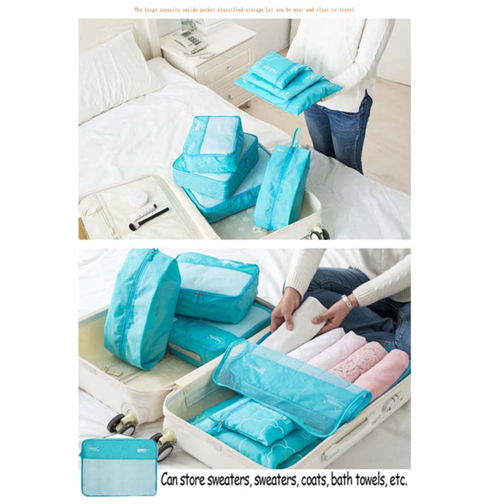 7 Pieces Set Travel Organizer Storage Bags Suitcase Portable Luggage Organizer Clothes Shoe Tidy Pouch Packing Set , 1