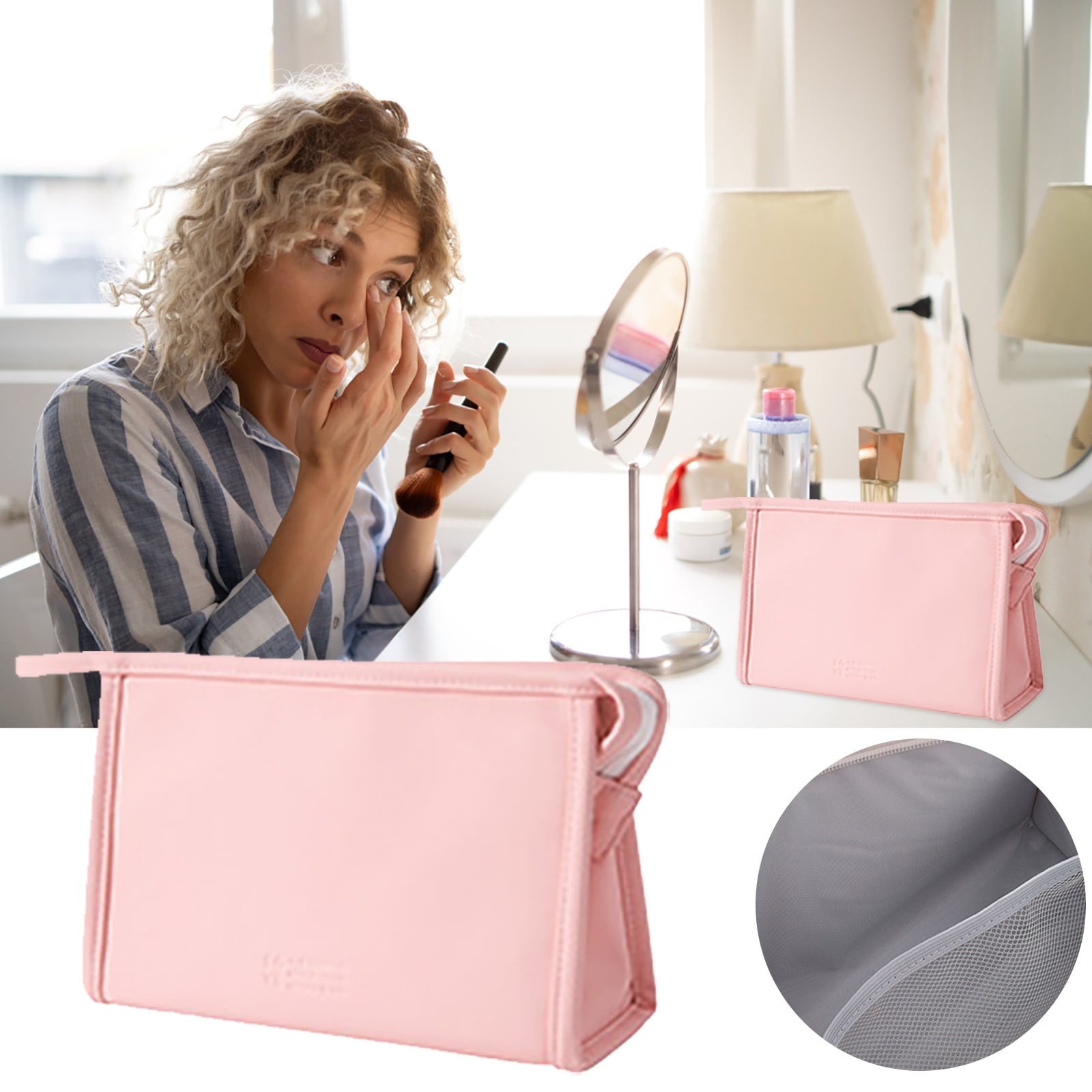 Travel Jewelry Case Roll up Clear Makeup Caboodle Organizer Tote with Handle Leather Makeup Case Shampoo Bottles Makeup Brushes Organizer Holder Space Case Cosmetics Space Food Makeup Kits for Young