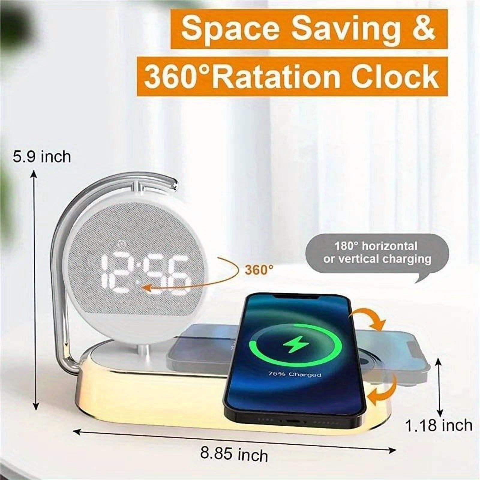 LED Night Light Wireless Charger Stand 360 Rotation Alarm Clock Fast Charging Station For iPhone 16 15 14 13 12 Pro Max Samsung