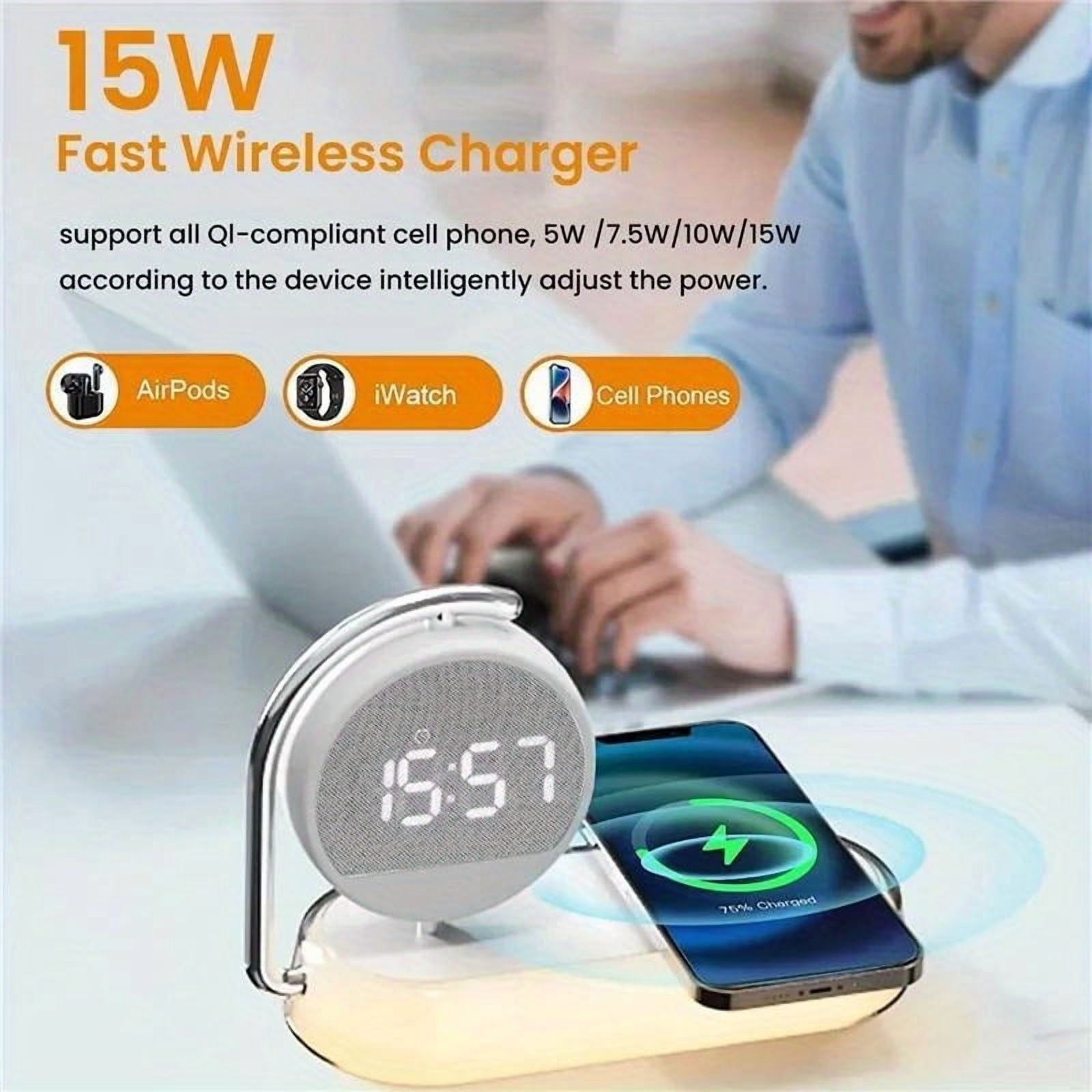 LED Night Light Wireless Charger Stand 360 Rotation Alarm Clock Fast Charging Station For iPhone 16 15 14 13 12 Pro Max Samsung