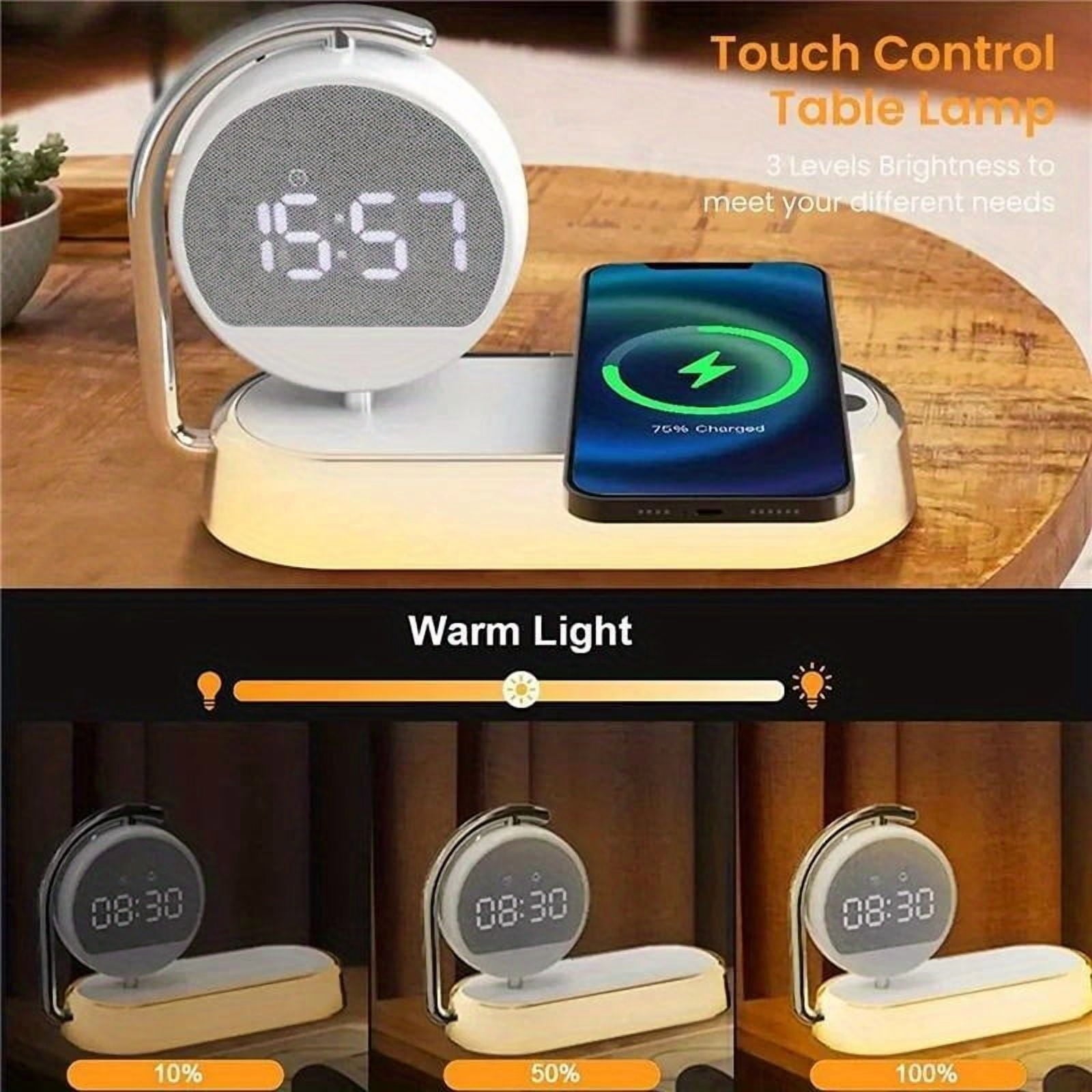LED Night Light Wireless Charger Stand 360 Rotation Alarm Clock Fast Charging Station For iPhone 16 15 14 13 12 Pro Max Samsung
