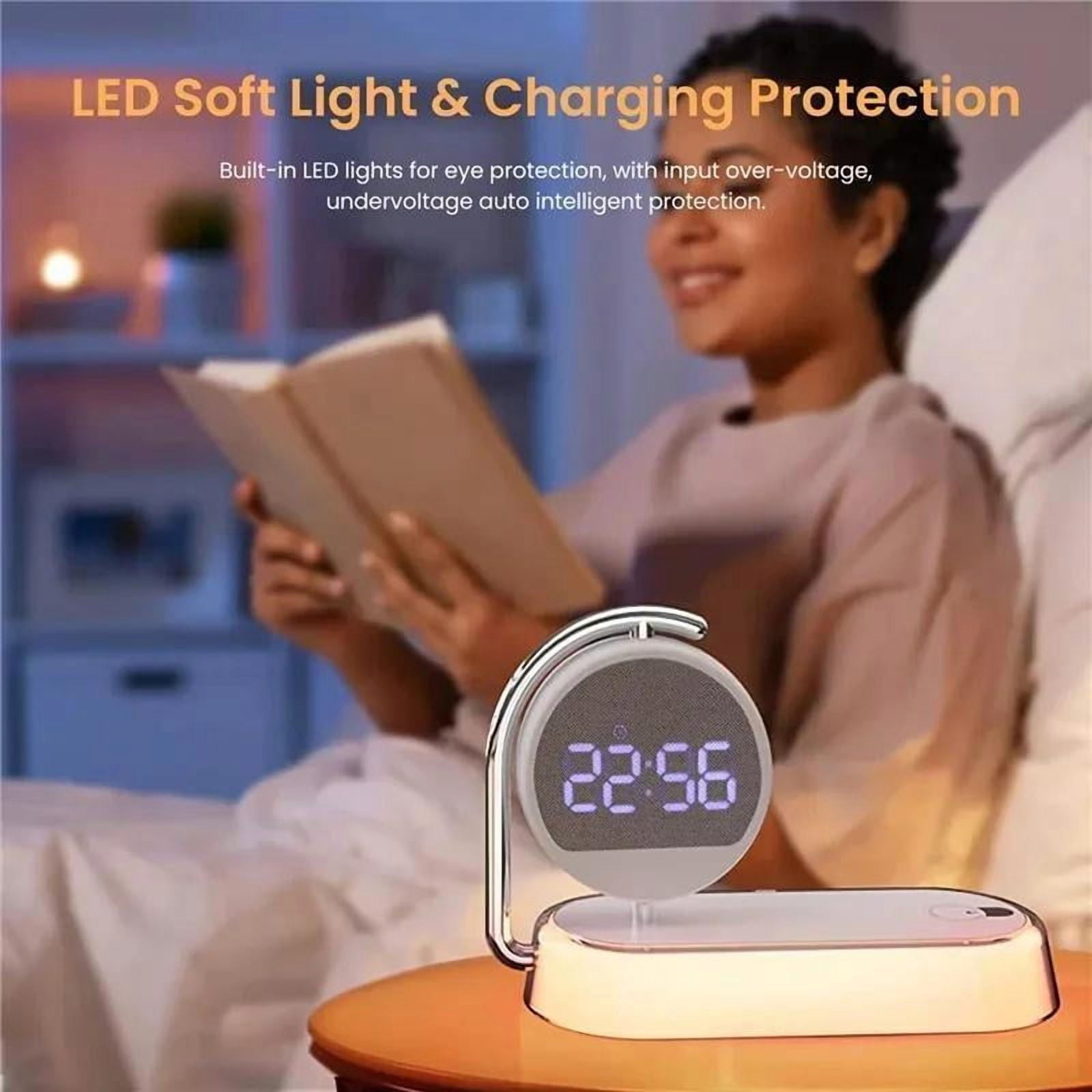 LED Night Light Wireless Charger Stand 360 Rotation Alarm Clock Fast Charging Station For iPhone 16 15 14 13 12 Pro Max Samsung