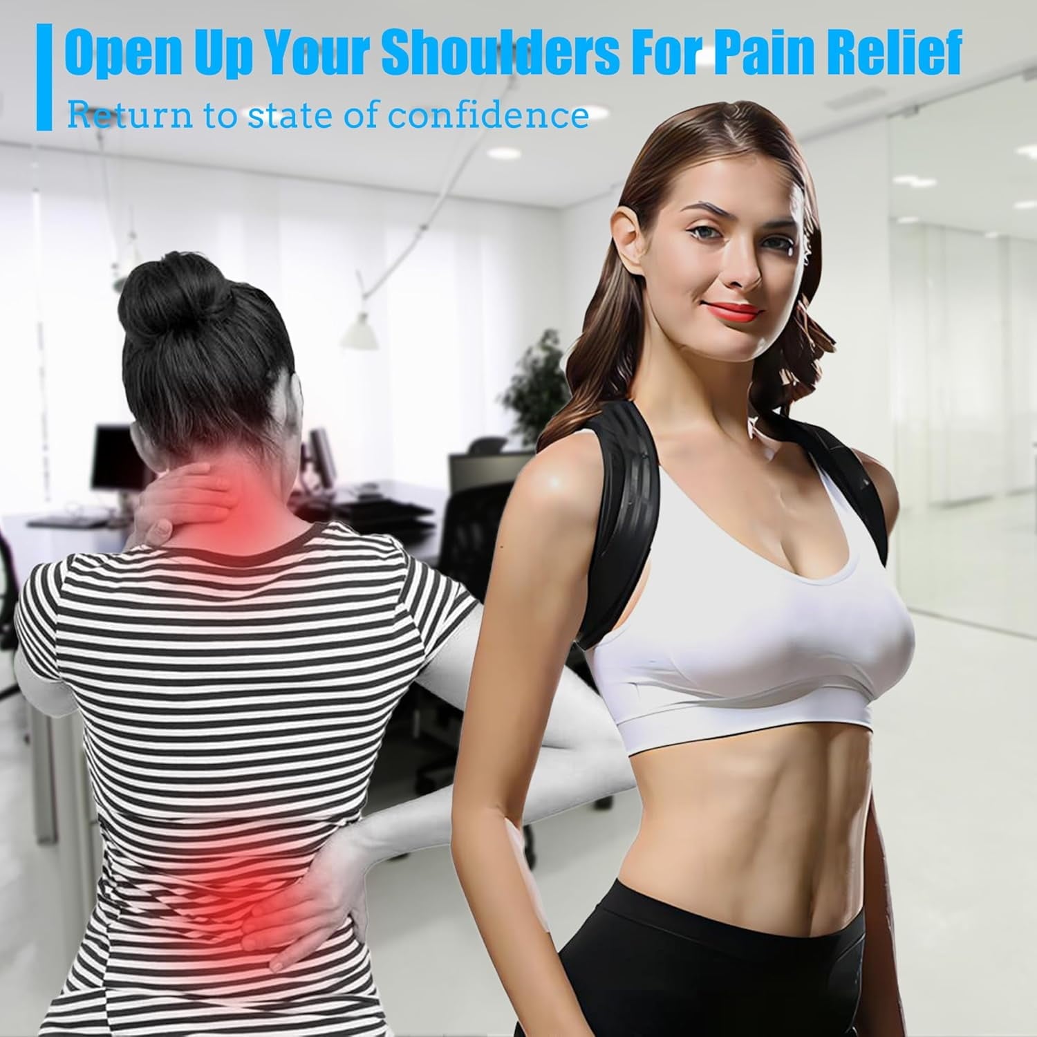 Back Brace Posture Corrector for Men and Women - Invisible &amp; Mesh Breathable Upper Back Brace - Adjustable Back Straightener - Relieve Shoulder, Neck &amp; Back Pain, S(28-37inch)/ L(38-48inch) 1PCS