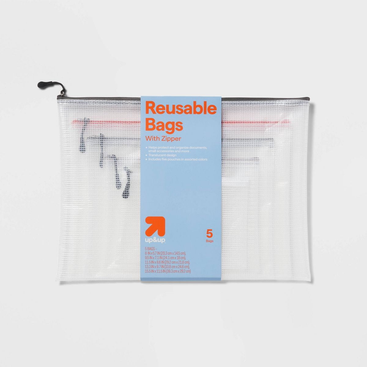 Set of 5 Zippered Pouch Organizers  Clear Multicolored Storage Bags, Universal Packing Cubes, PEVA Material