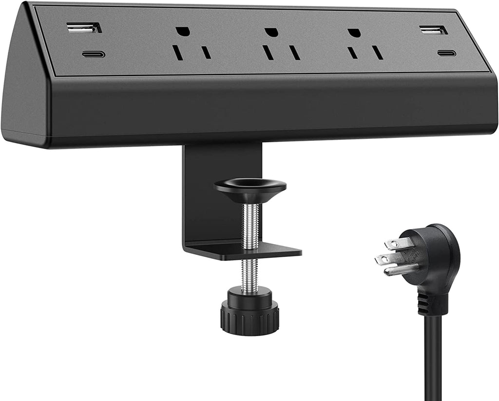 Desk Clamp Power Strip USB C,Desktop Mount Surge Protector,40W Fast Charging Station,2 PD 20W USB C Ports,3 Outlets,Desk Edge Power Strip for Home,Office,Fit 1.96" Tabletop Edge,ETL Listed