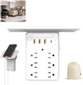 Surge Protector Power Strip with Phone Shelf &amp; USB, White Charging Station